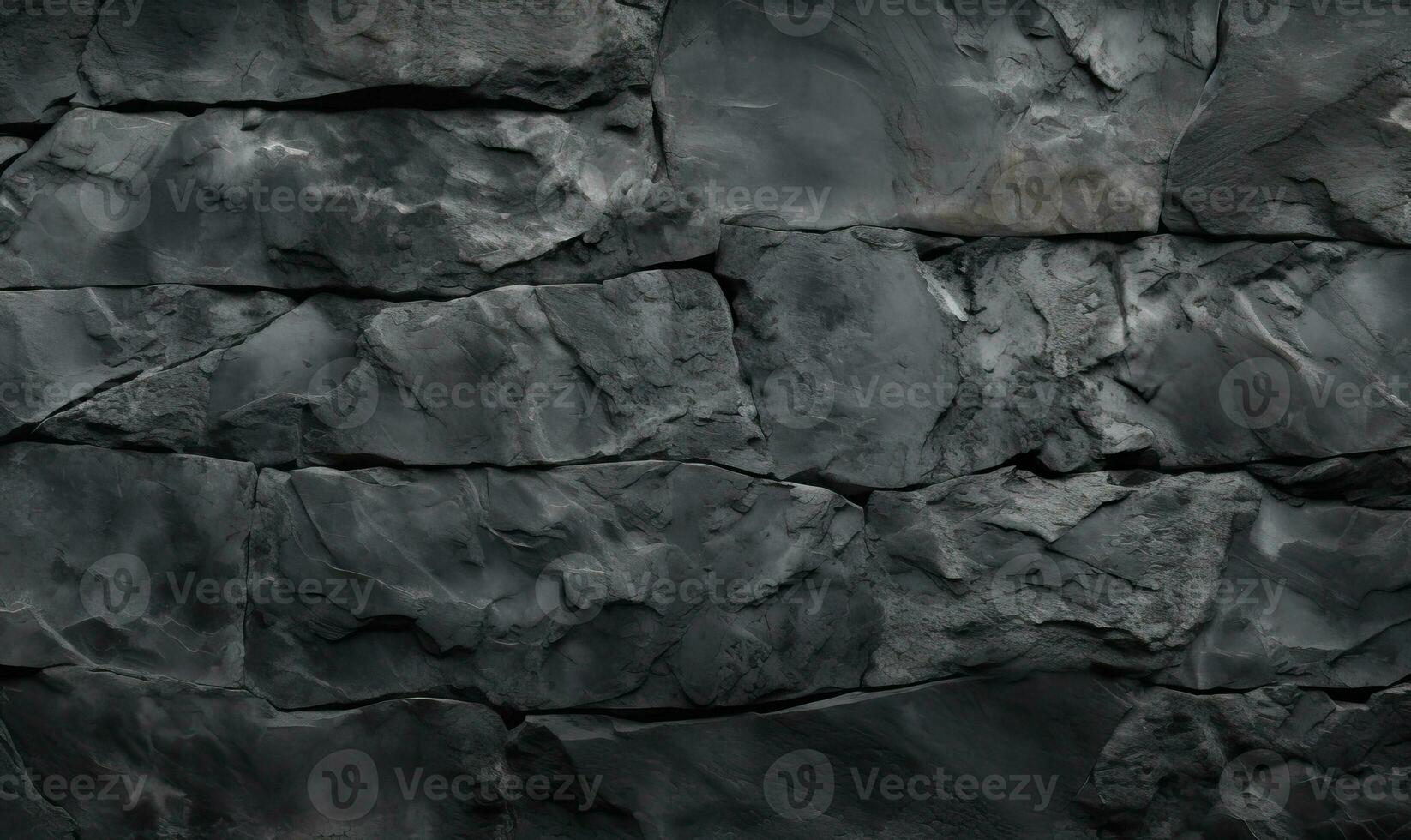 Close-up of a black stone block wall texture. Created with AI photo