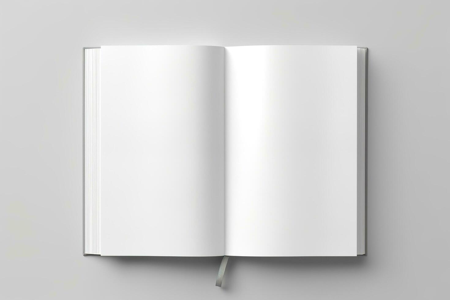 Blank opened book mockup, top view, isolated on white background. Generative AI photo