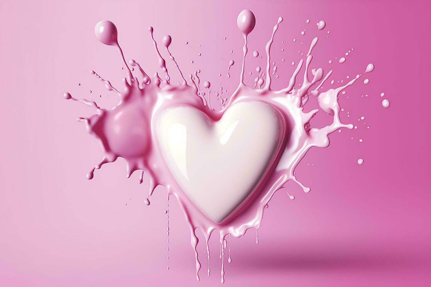 Pink heart shape milk splash, romantic food symbol for Valentines day, AI Generative photo