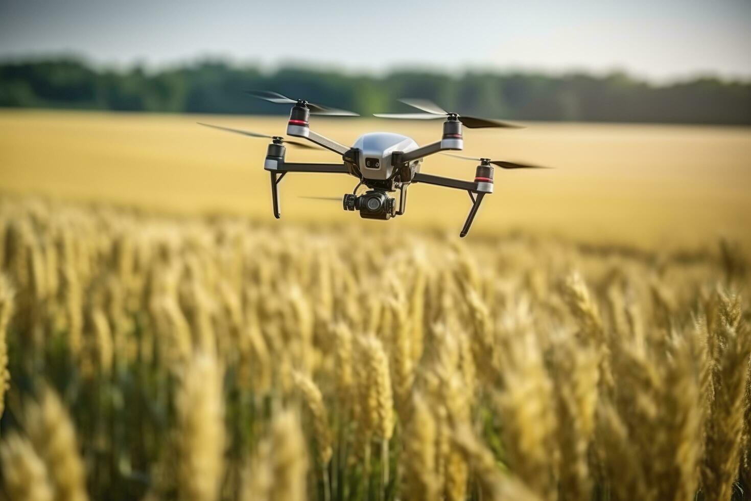 Drone monitoring crops and smart agriculture in a digital farming.  AI Generative photo