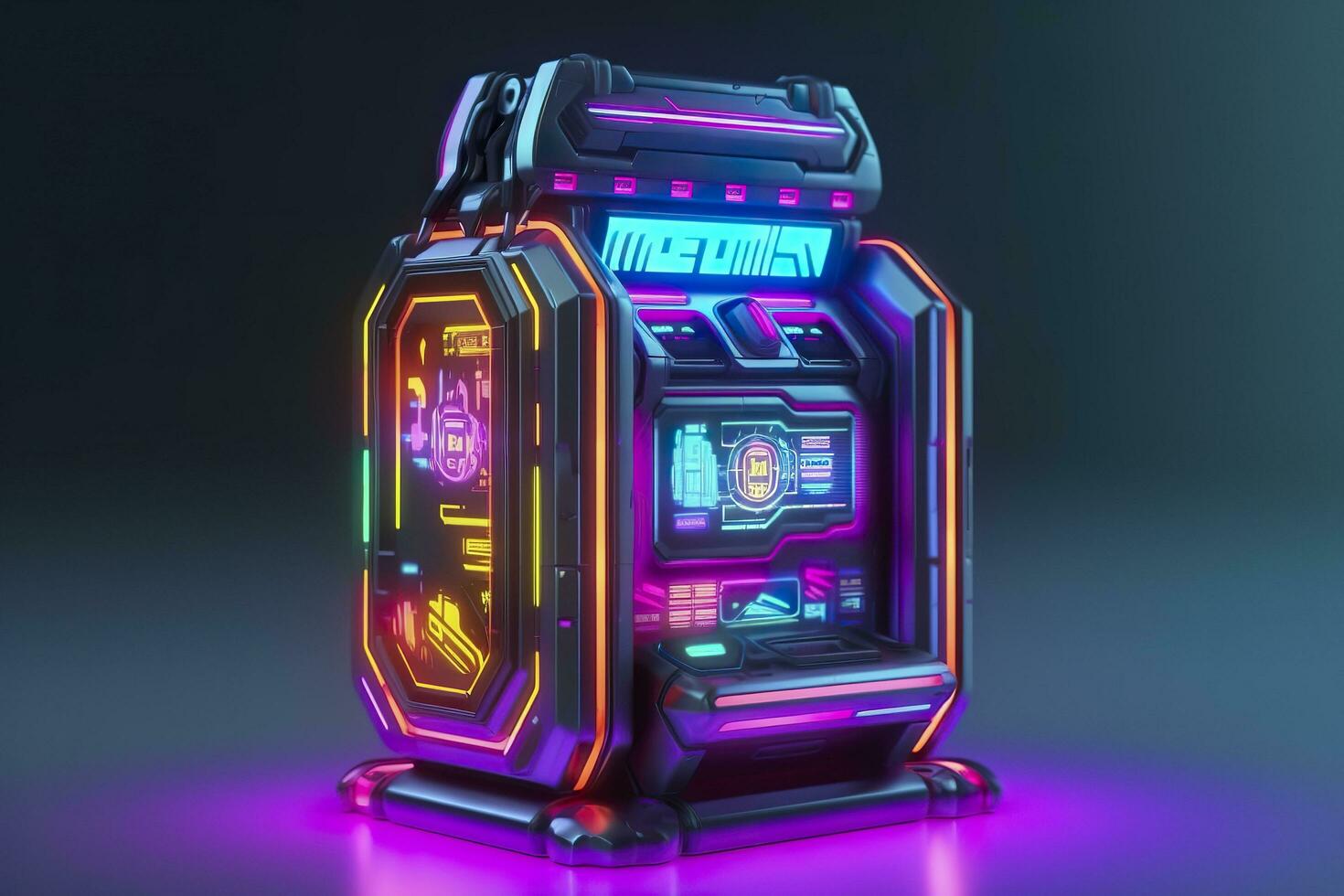 Modern and Futuristic Neon Digital Gaming Chest in Cartoon Pixar 3D Blender Style. AI Generative photo