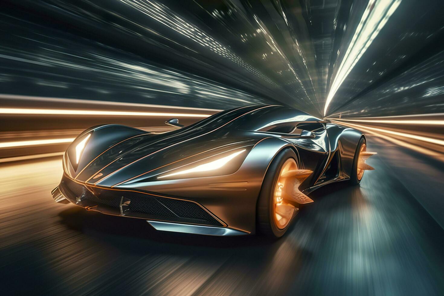 Fast Shutter Speed Creates Dynamic and Action Packed Image of Futuristic Car. AI Generative photo