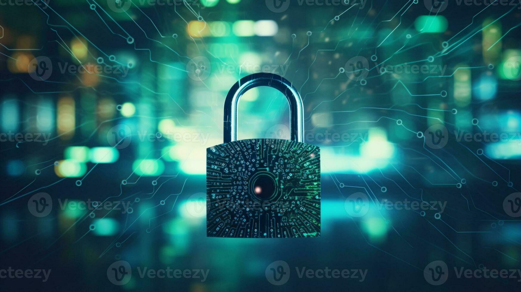 tech background with padlock on circuit modern safety cybersecurity concept ai generative photo