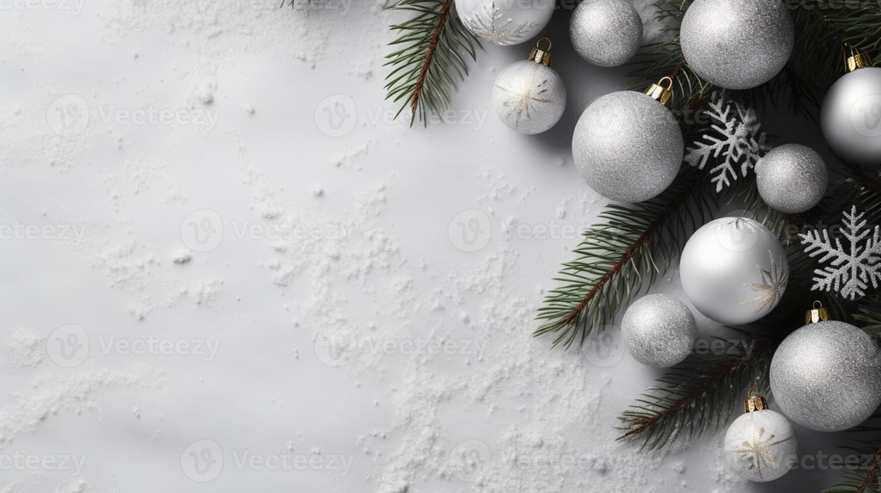 Christmas ornaments with gift boxes , fir and copy space photo