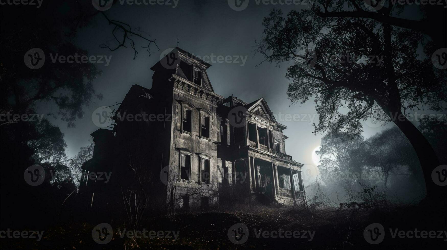 Halloween wallpaper with spooky house AI Generative photo