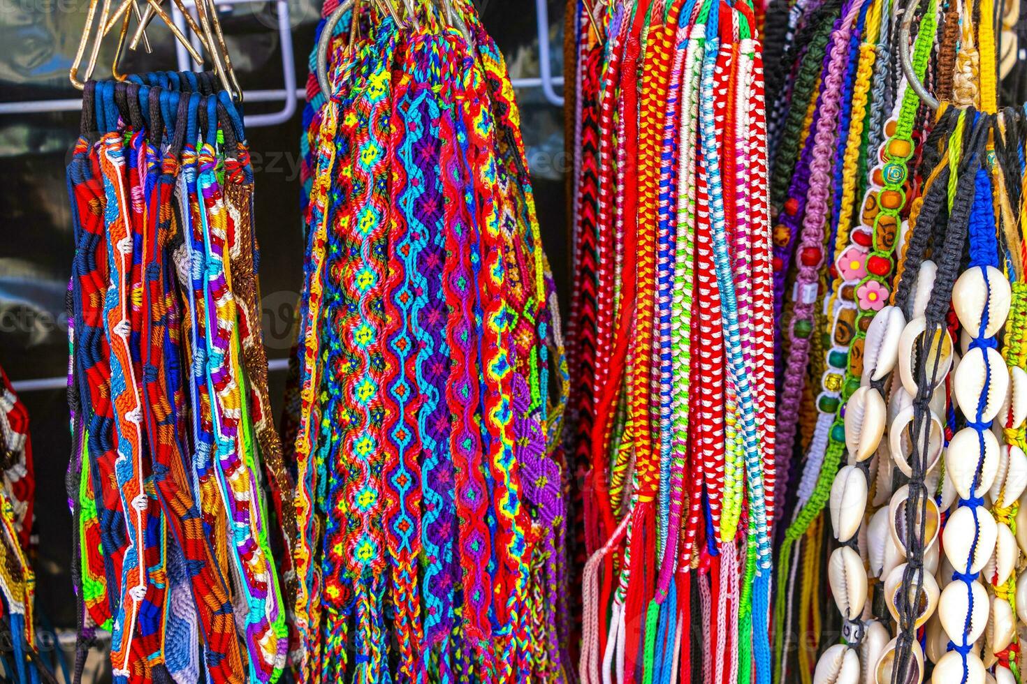 Colorful fabric bracelets on Mexican market Playa del Carmen Mexico. photo