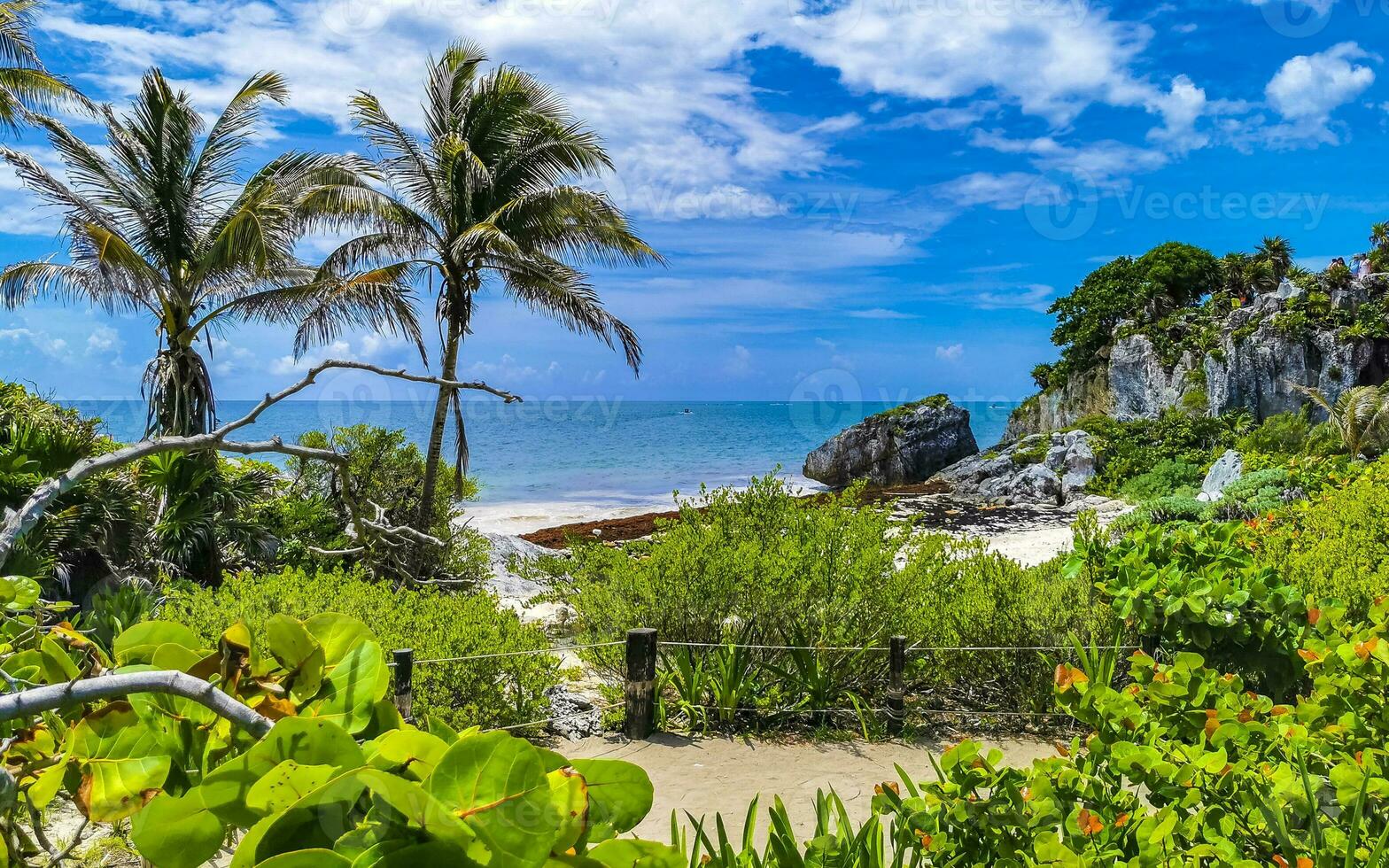 paisaje marino natural vista panorámica tulum ruinas sitio maya templo méxico. foto