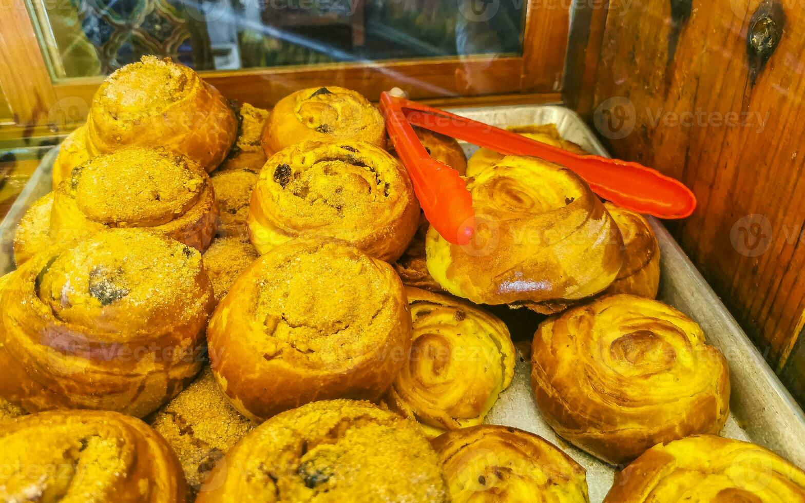 Bread rolls baguettes cakes and other pastries in Mexico. photo
