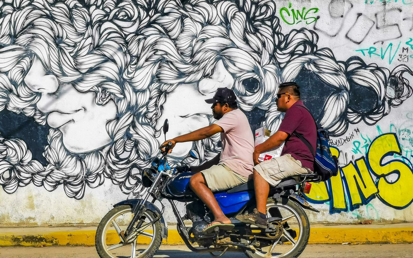 Puerto Escondido Oaxaca Mexico 2023 Typical beautiful colorful tourist street sidewalk city Puerto Escondido Mexico. photo