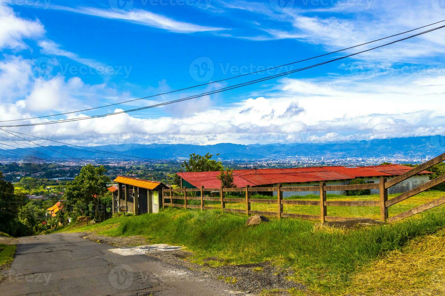 Beautiful mountain landscape city panorama forest trees nature Costa Rica. photo