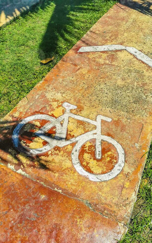 Bicycle symbol sign on ground of a bicycle lane Mexico. photo