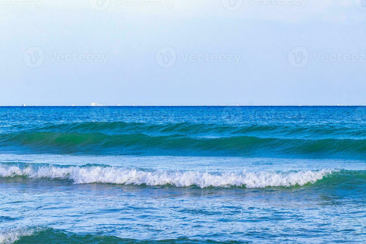 Waves at tropical beach caribbean sea clear turquoise water Mexico. photo