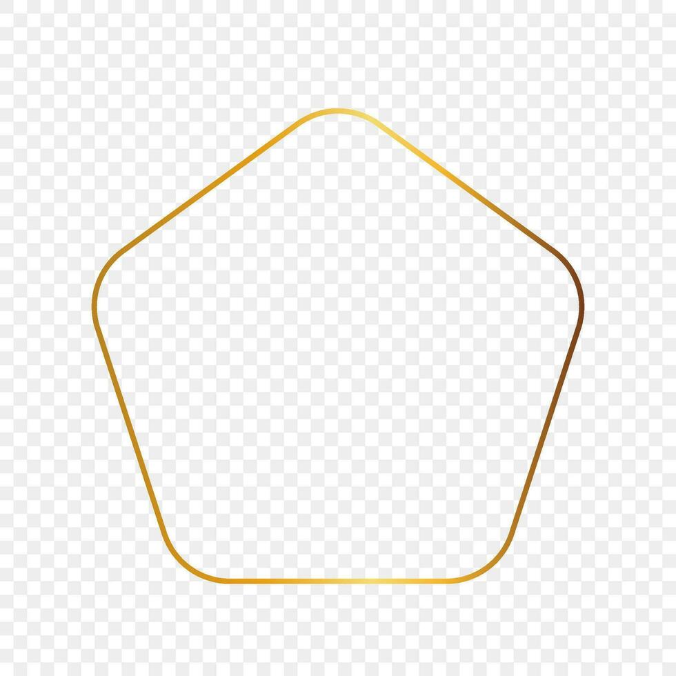 Gold glowing rounded pentagon shape frame isolated on background. Shiny frame with glowing effects. Vector illustration.