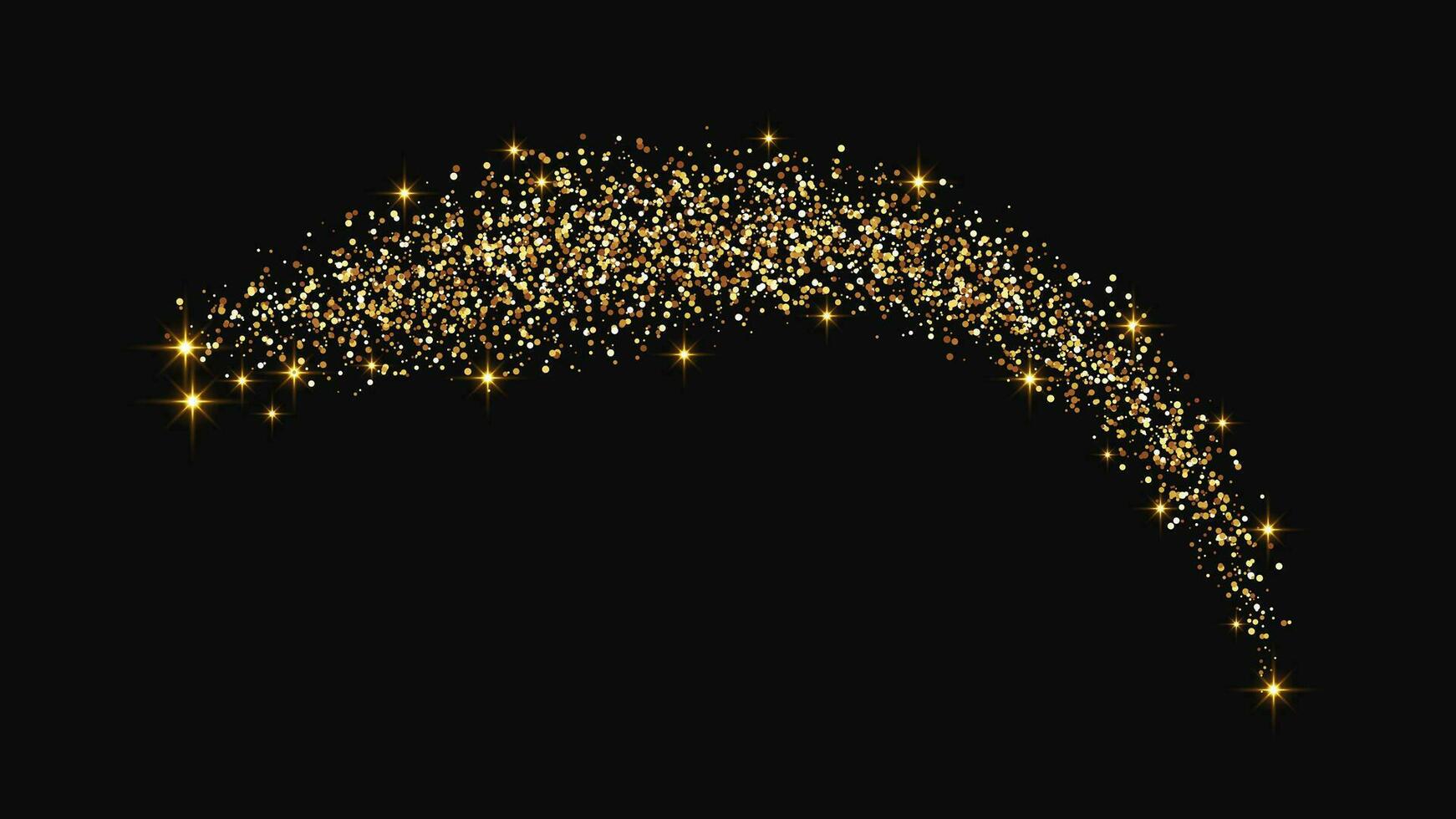 Gold glittering confetti wave and stardust. vector