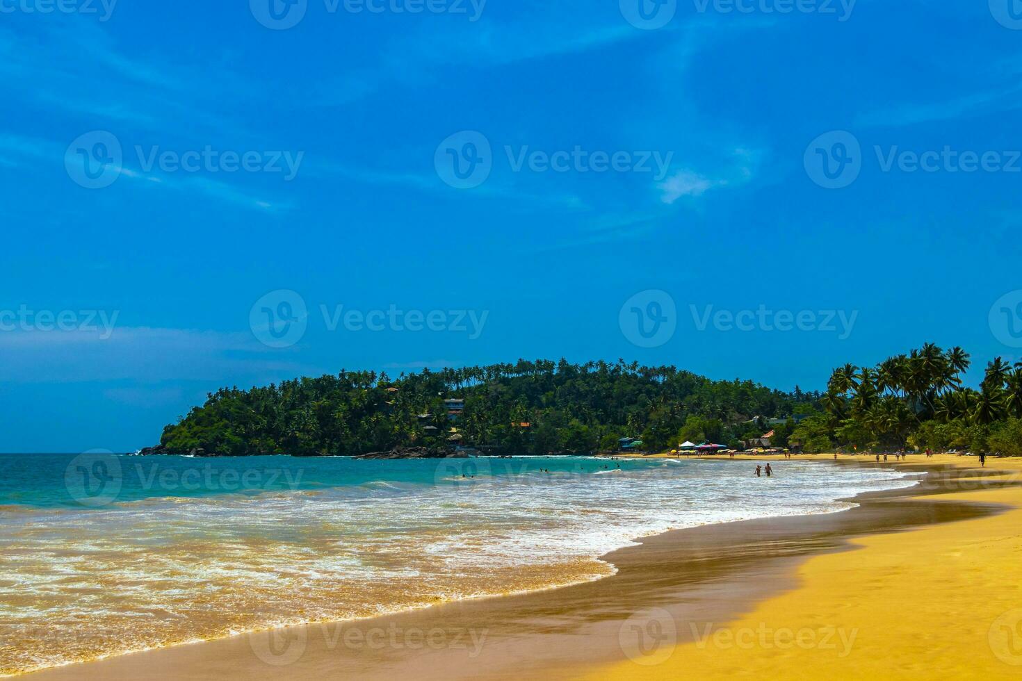 Beautiful paradise tropical beach waves palms Mirissa Beach Sri Lanka. photo