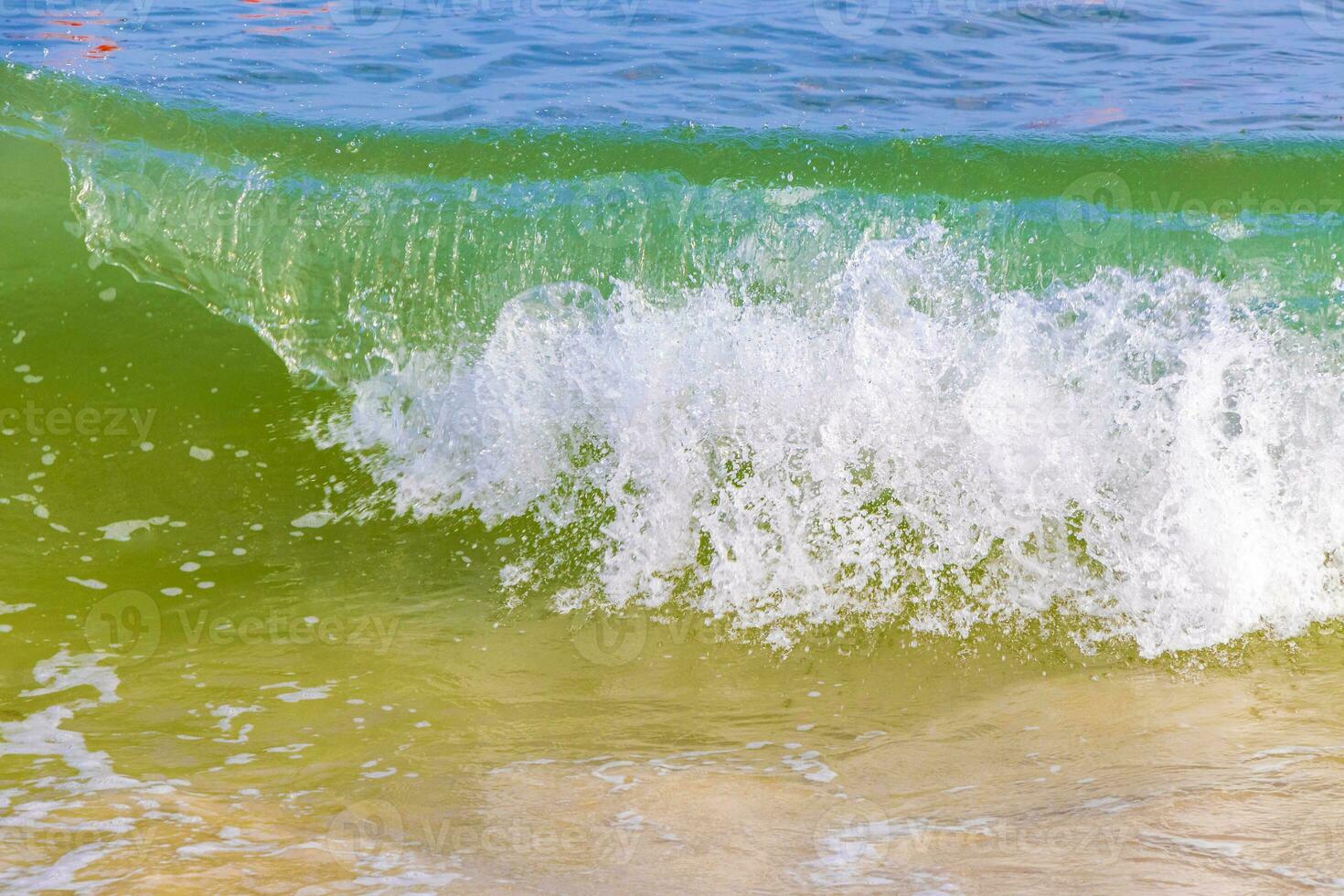 Waves at tropical beach caribbean sea clear turquoise water Mexico. photo