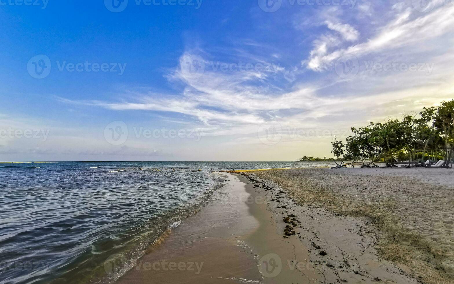 Tropical mexican beach clear turquoise water Playa del Carmen Mexico. photo