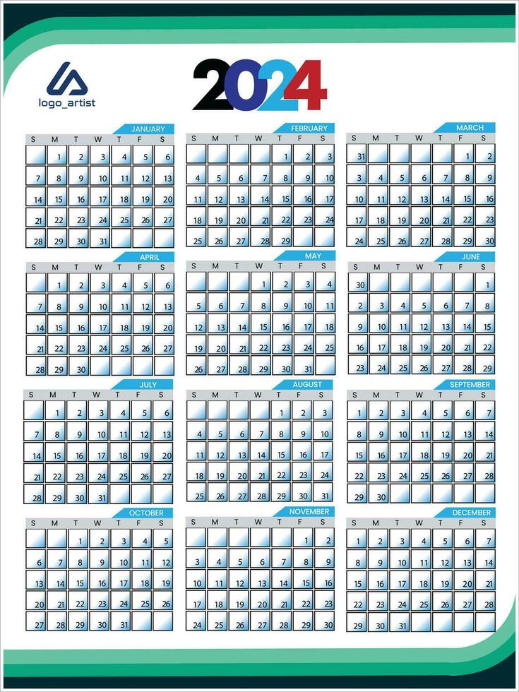 2024 calender for shedule vector file