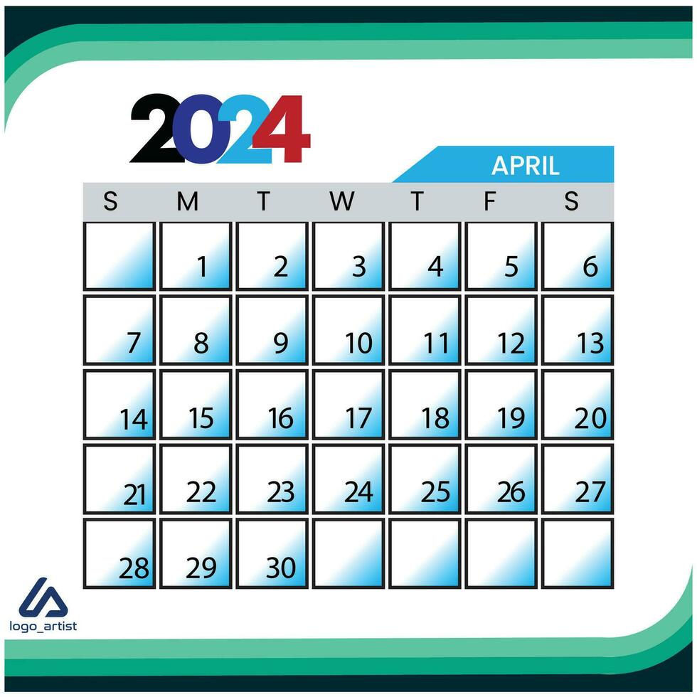 2025 calender for month april 29845552 Vector Art at Vecteezy
