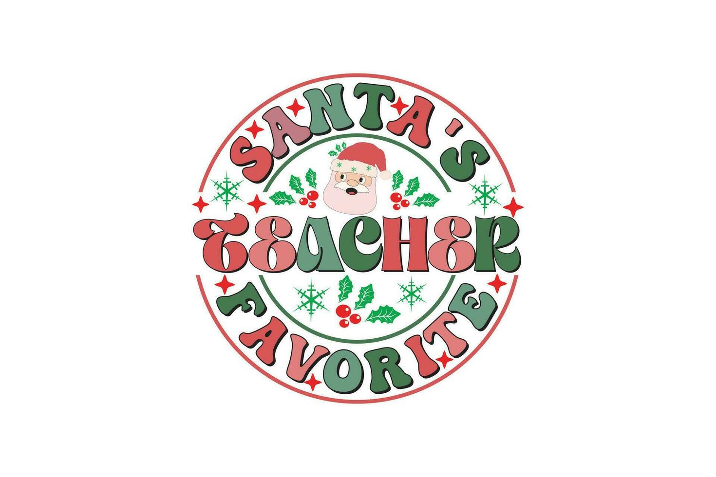 Santa's Favorite Teacher Christmas Retro Typography T-shirt Design vector