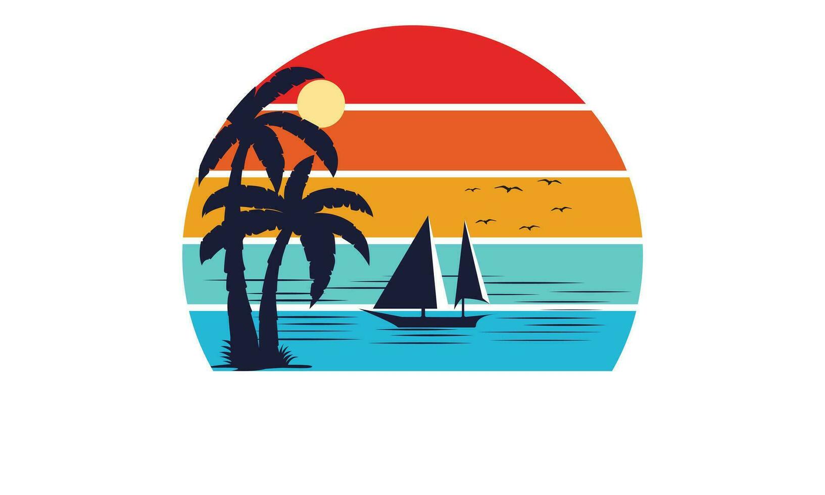 Summer Time Surfing Boats Colorful Beach Illustration Design, Hello, Summer California Beach Vector T-shirt Design.