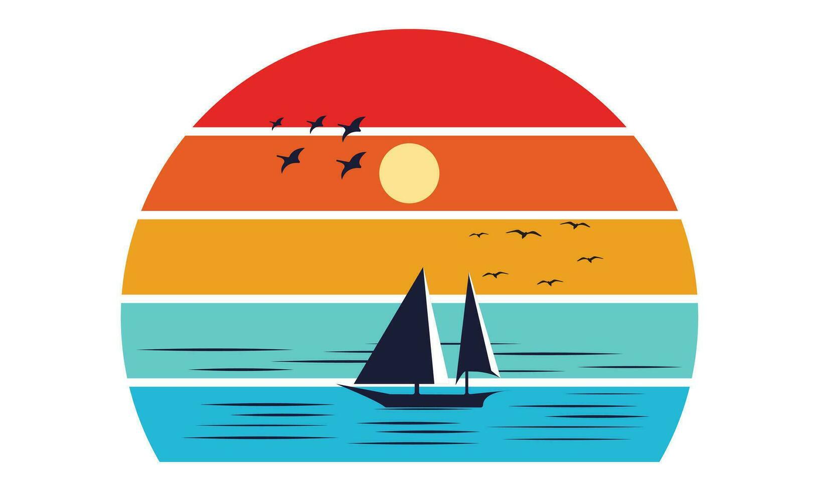 Summer Time Surfing Boats Colorful Beach Illustration Design, Hello, Summer California Beach Vector T-shirt Design.