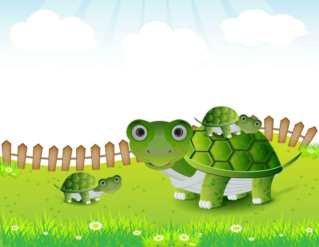 cartoon illustration of turtle family vector