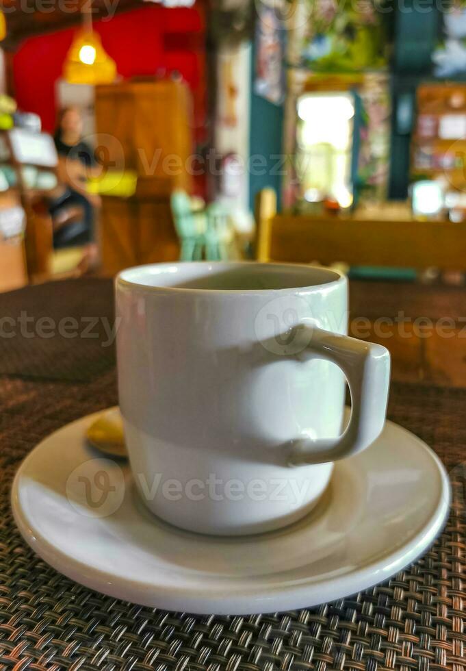 Cup of americano black coffee in restaurant cafe in Mexico. photo