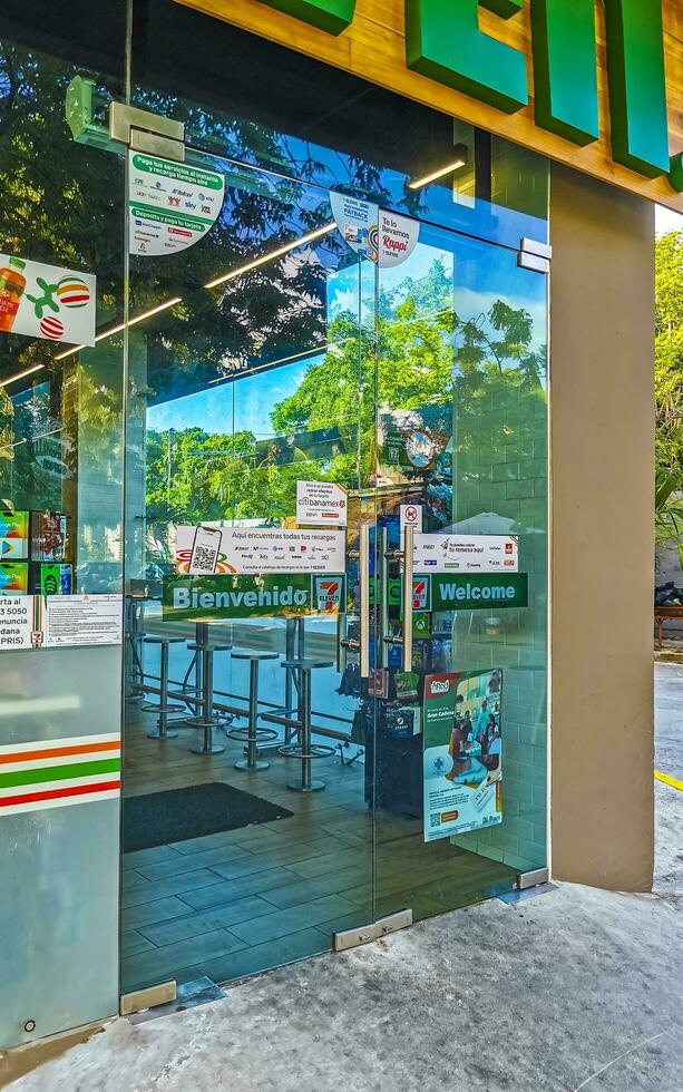 Playa del Carmen Quintana Roo Mexico 2023 7 Eleven shop store entrance logo Playa del Carmen Mexico. photo