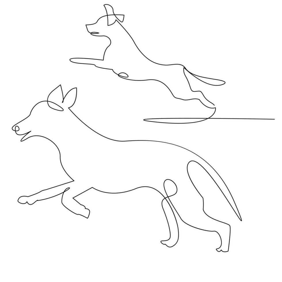 Continuous one line dog pet outline vector art drawing