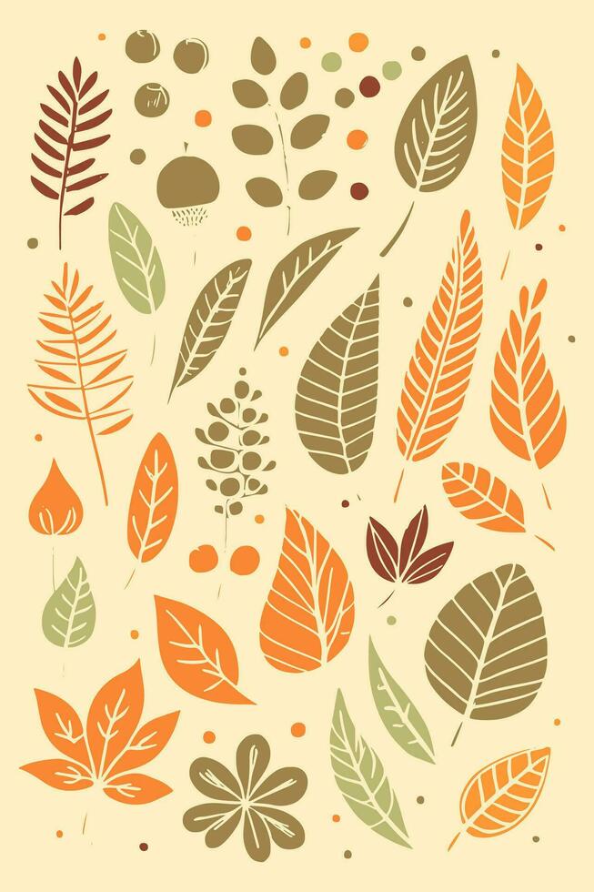 Abstract Autumn Hand-drawn Foliages Texture Pattern Doodle Vector Illustration