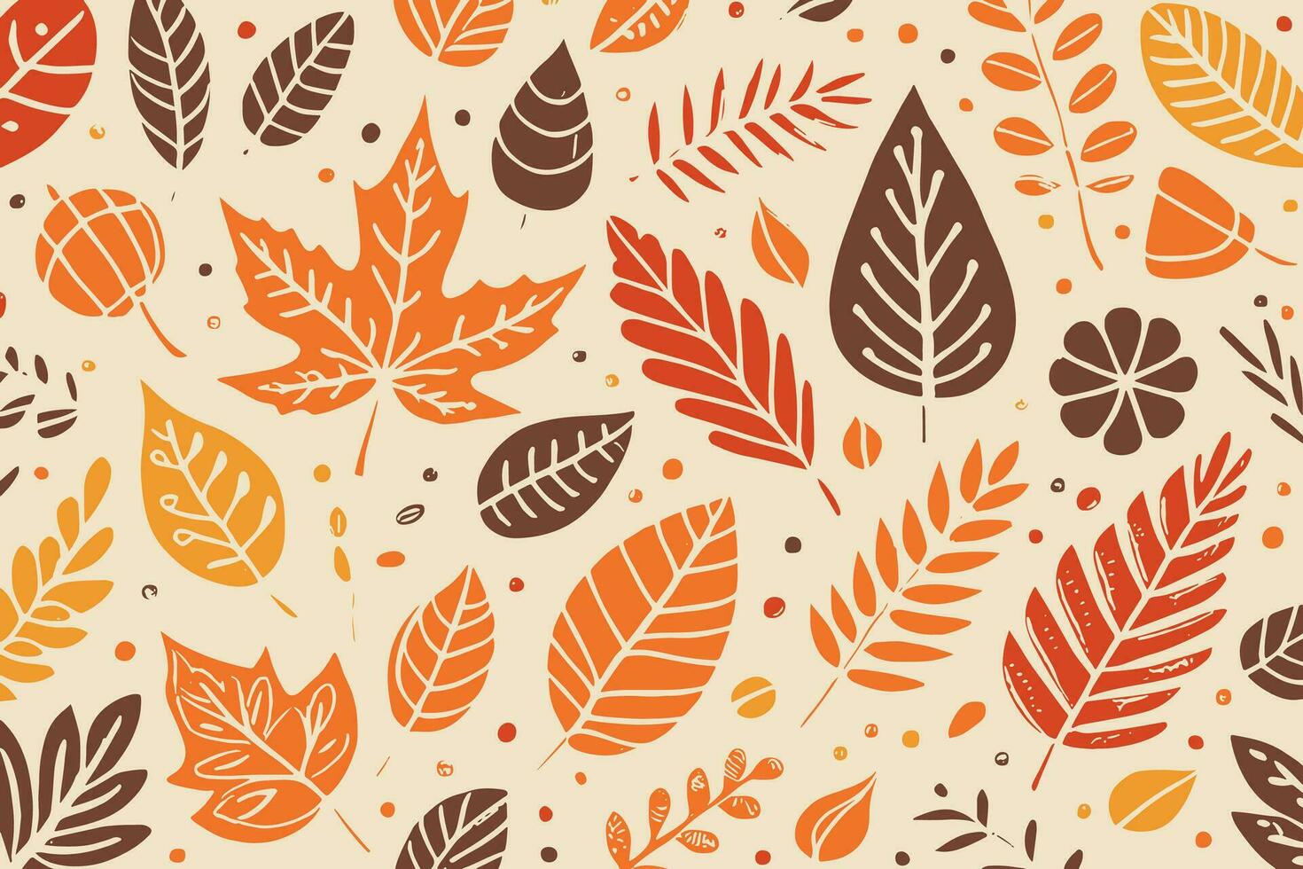 Abstract Autumn Hand-drawn Foliages Texture Pattern Doodle Vector Illustration