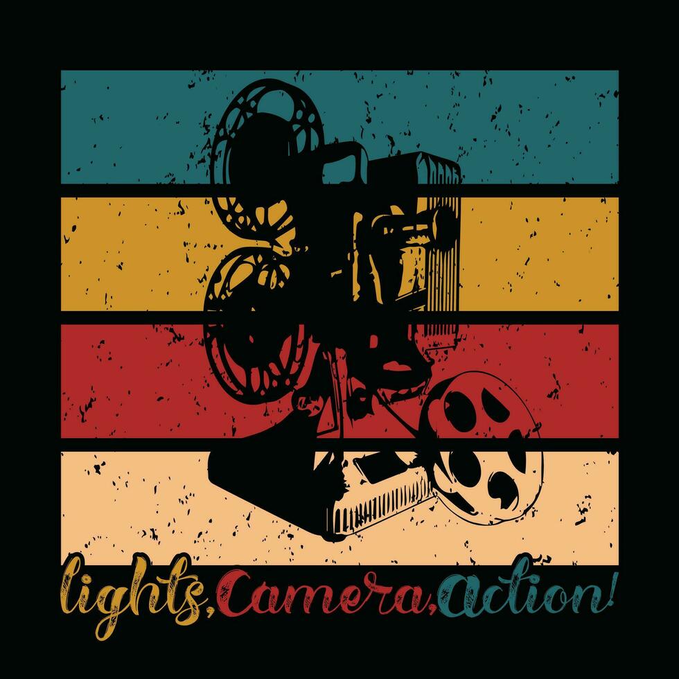 Vintage cinema projector tshirt design vector