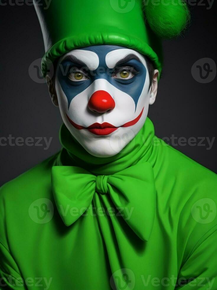 Mime man red, yellow, green, pink, blue and colorful paint face sporty fan clown circus portrait art, AI generated photo