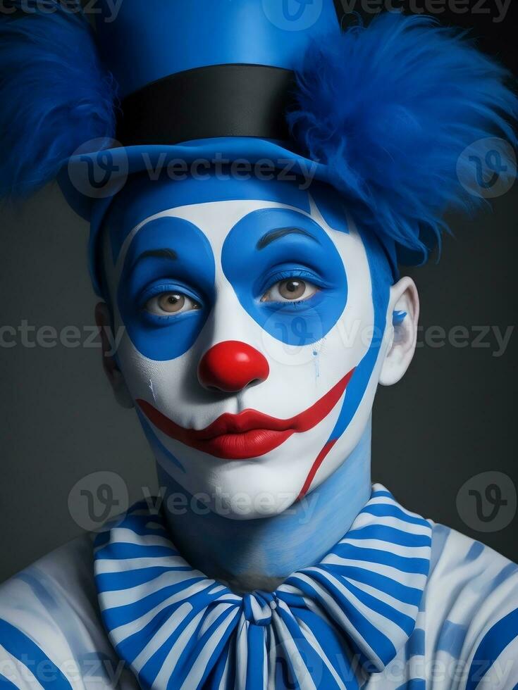 Mime man red, yellow, green, pink, blue and colorful paint face sporty fan clown circus portrait art, AI generated photo