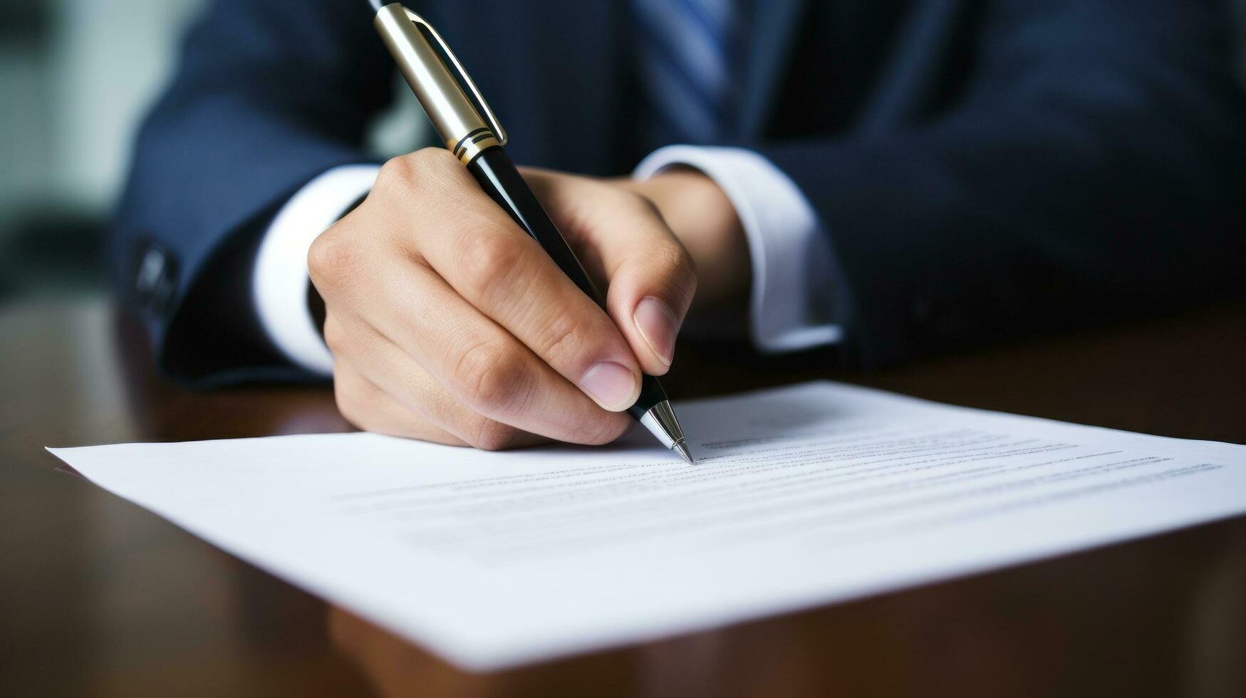 Close-up of hand holding pen and paper photo