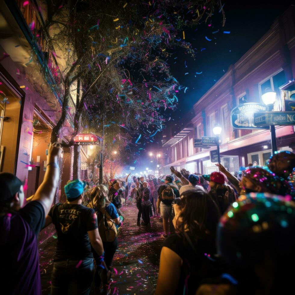 Confetti and streamers rain down on crowds photo