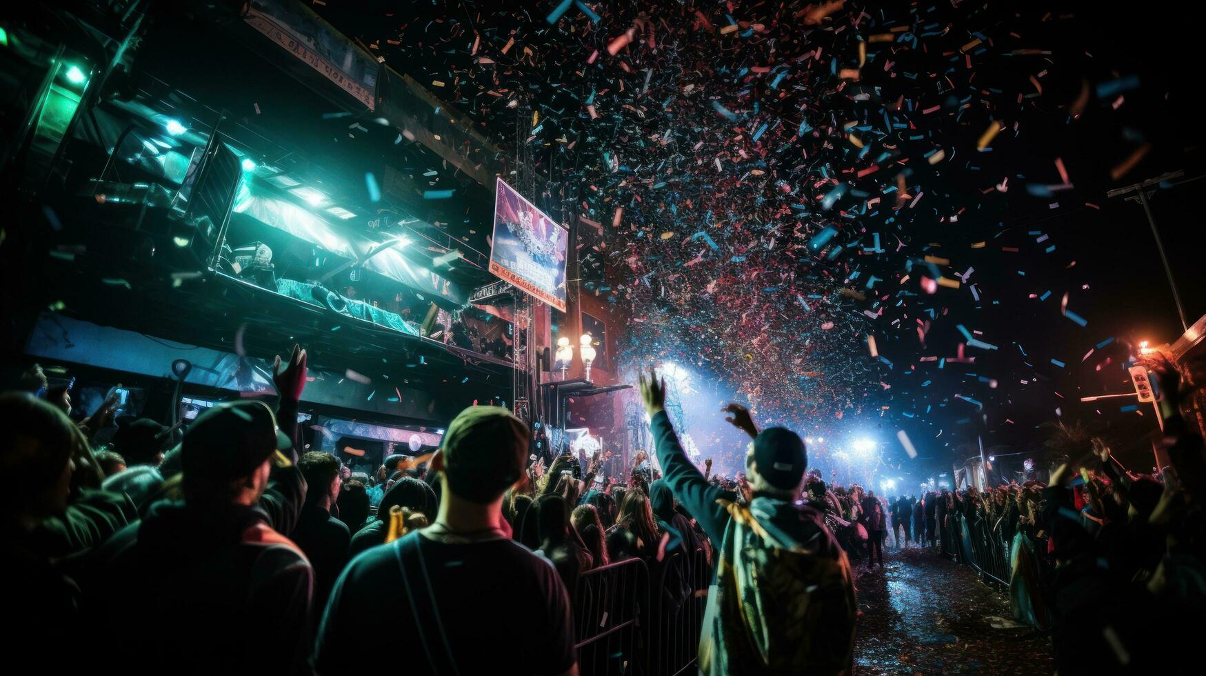 Confetti and streamers rain down on crowds photo