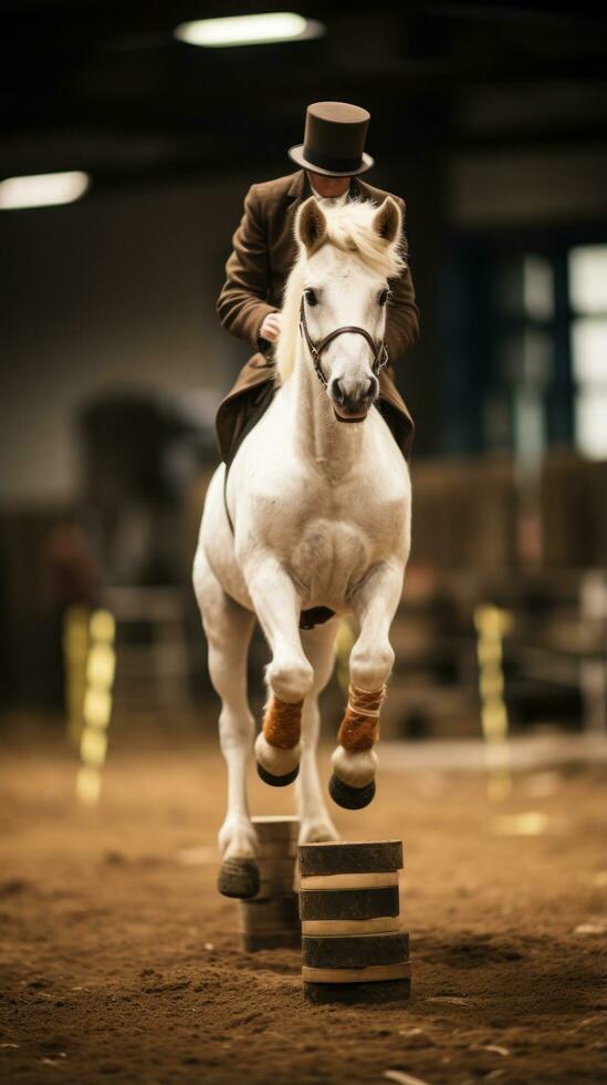 A hobbyhorse show with various tricks and stunts photo