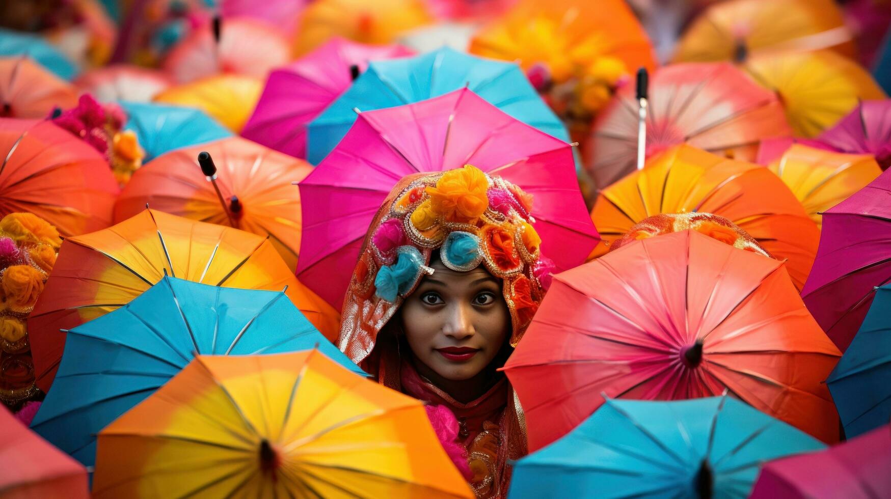 Colorful umbrellas and costumes fill the streets at Mumbai Carnival in India photo