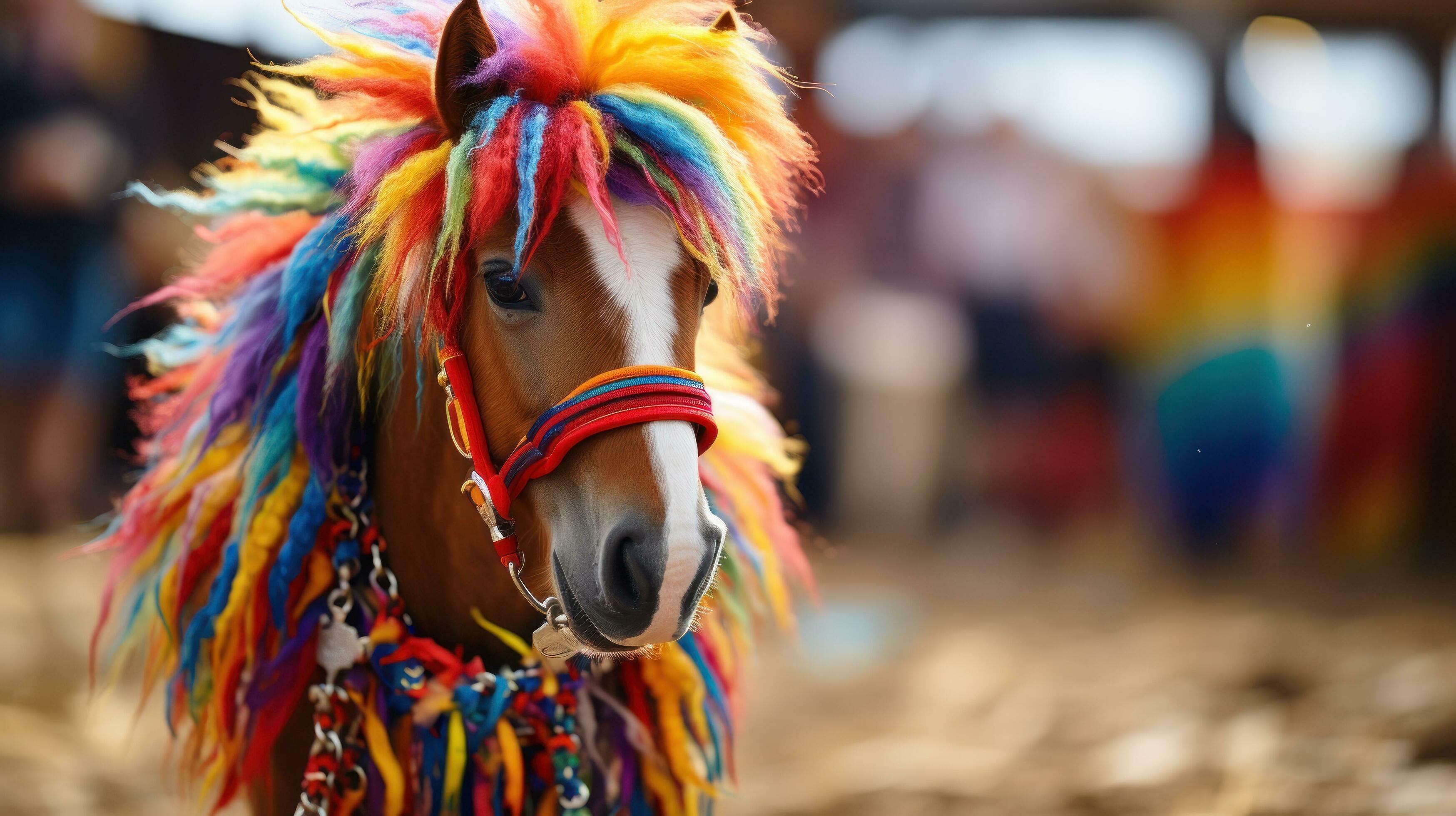 Closeup of a hobbyhorse with a colorful mane and reins 29846848 Stock