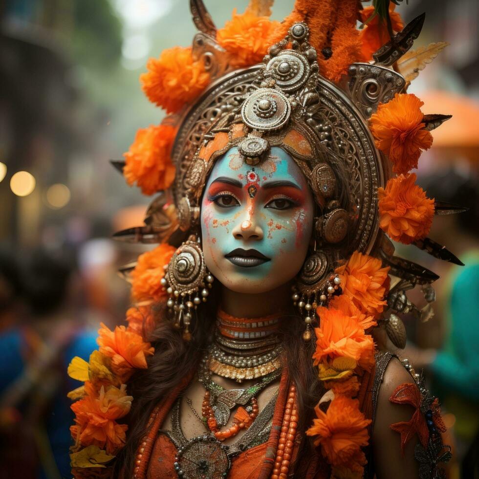 Colorful umbrellas and costumes fill the streets at Mumbai Carnival in India photo