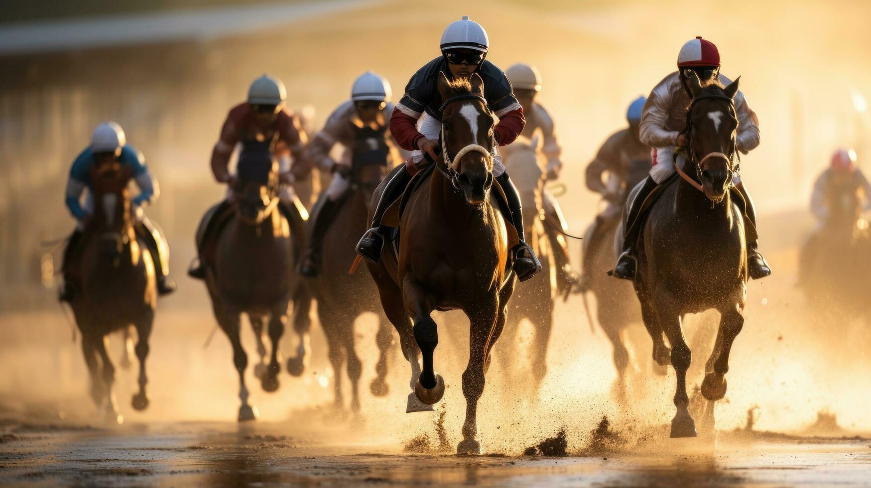 A hobbyhorse race with riders on a track photo