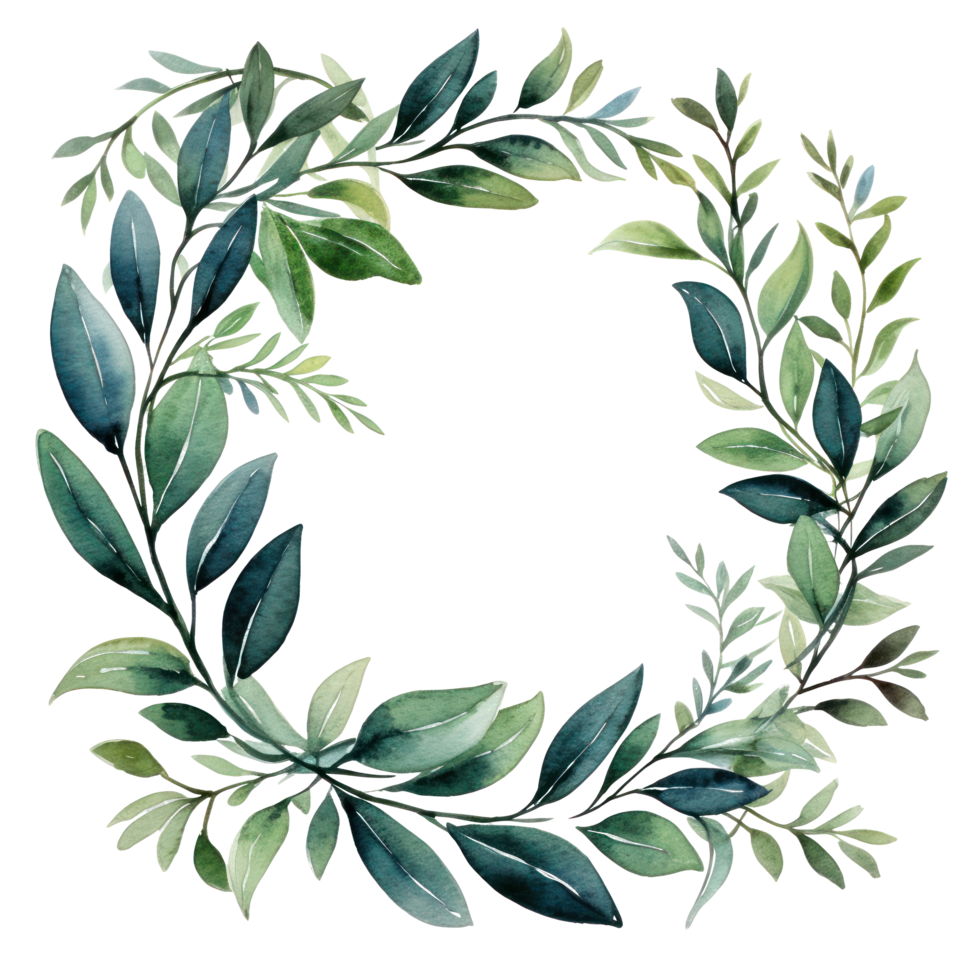 Green watercolor botanical leaves and branches frame png