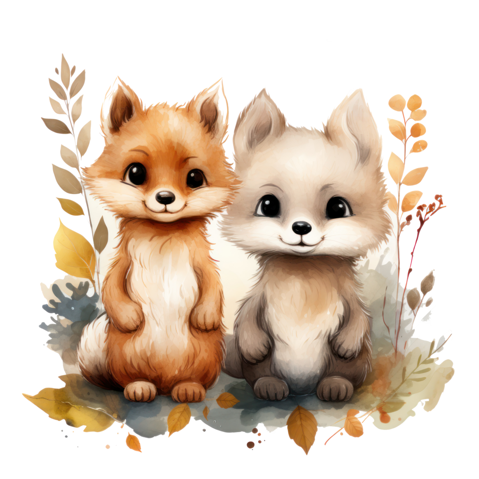 Cute woodland animals in watercolor style. isolated png