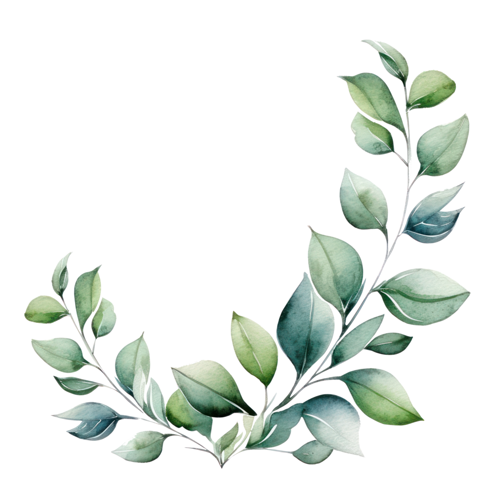 verde acuarela botánico hojas y ramas marco png