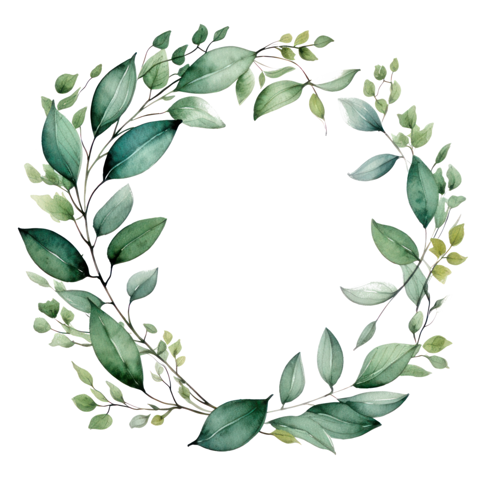 Green watercolor botanical leaves and branches frame png