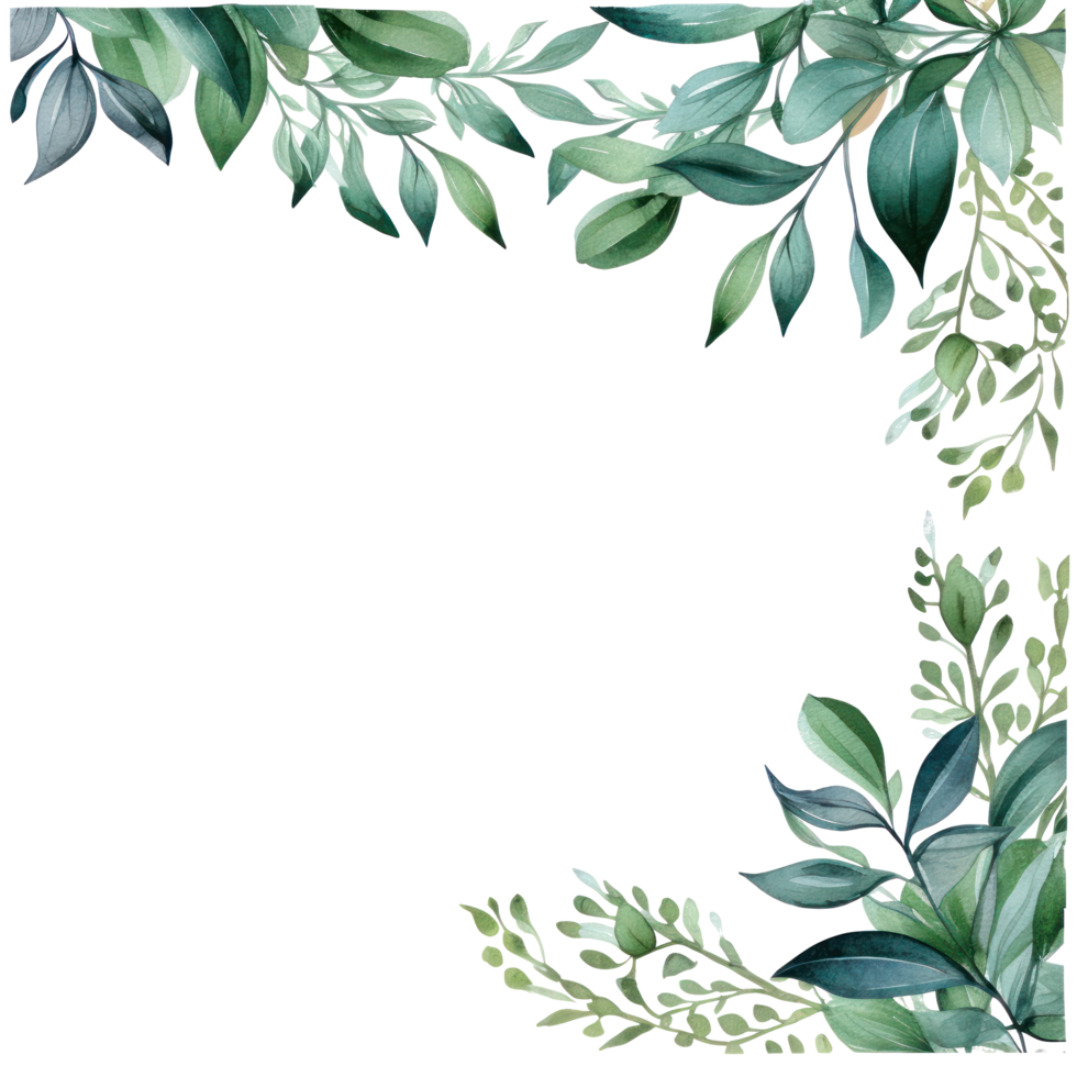 Green watercolor botanical leaves and branches frame png