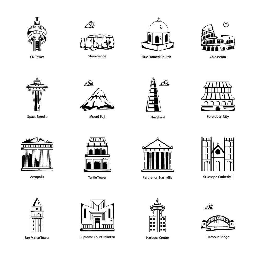 Bundle of Famous Landmarks Glyph Icons vector