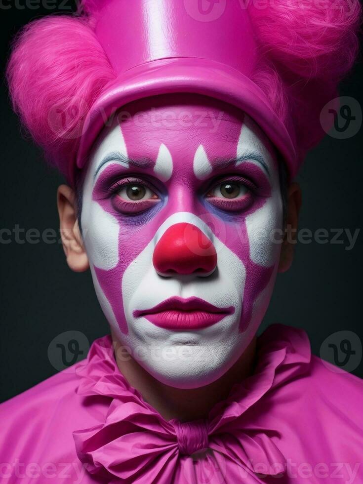 Mime man red, yellow, green, pink, blue and colorful paint face sporty fan clown circus portrait art, AI generated photo